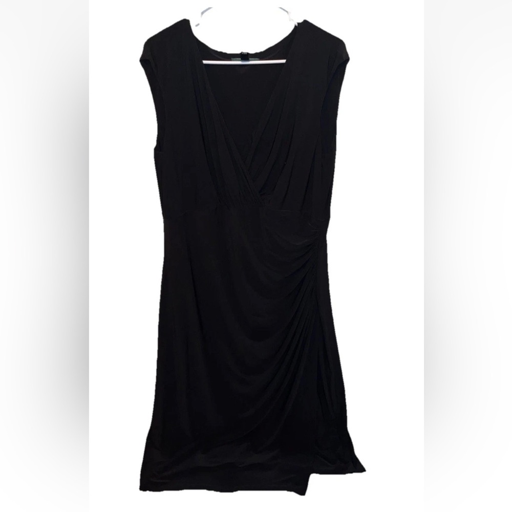 Lauren Ralph Lauren Black Sleeveless V-Neck Wrap Dress Midi Size 14W EUC Career